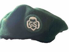 Vintage 1940s Green Wool GIRL SCOUTS BERET Uniform Hat Sewn Patch  picture