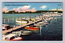 Hollywood-by-the-Sea FL-Florida, Yacht Basin, Antique, Vintage Souvenir Postcard picture