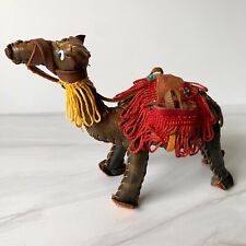 Vintage Leather Camel Figurine Made in Morocco Decorated Saddle Sequins Fringe picture