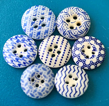 Antique Calico China Buttons - Blue Patterns picture