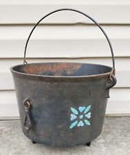 Antique Cast Iron Bean Pot Folk Art Painted Footed Cauldron Kettle Gate Mark Old picture