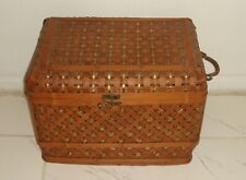Vintage  Handoven  Bamboo Wicker Woven Suitcase Briefcase Bag Basket Handmade picture