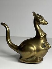 Vintage Brass Rocking Kangaroo with Joey Baby Pouch Paperweight Figurine 5” Tall picture