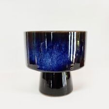 Japanese POTTERY cobalt blue TOKONAME ware COMPOTE planter 1980s vintage stamp picture