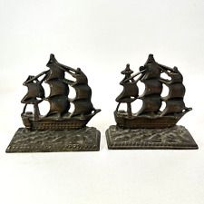 Vtg USS Constitution Ship Bookends Cast Iron Metal Nautical USA America History picture