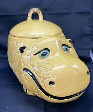 Smiling Hippo Doranne of CA Retro Vintage Cookie Jar Floral Golden Mustard picture