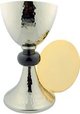 Silver Tone Hammered Church Chapel Chalice Gold Plate Inner Cup NR picture