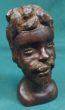 Vintage Artist Signed Hand Carved Wooden Statue Bust Figure Ethnic Wood Carving picture