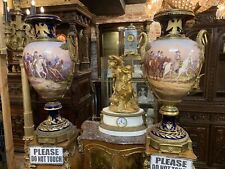 Pair Antique Huge French Sevres Porcelain Urns, Hand Painted,  1880 , Napoleon picture