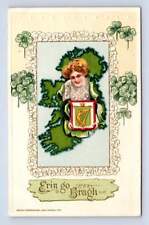 Woman w Framed Heart in Map of Ireland Antique Winsch St. Patricks Postcard 1912 picture