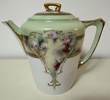 Antique J&C Isolde Teapot Floral Green Gold Art Deco Pot 6.5 Inches Tall picture