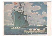 Soviet Russia Navy 1940 postcard Boat training. lighthouse picture