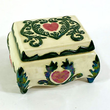 Vintage Pink Hearts LusterWare Rectangle Pottery Trinket Box w Lid 2.75