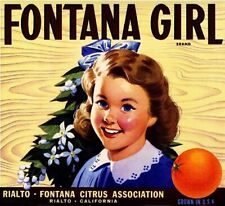Rialto Ca Fontana Girl Orange Citrus Fruit Crate Label Art Print   picture