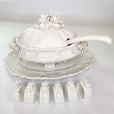 Italian Mid-Century Ardalt Fiori Bianca 5620 Porcelain Soup Tureen Set 10 Pieces picture