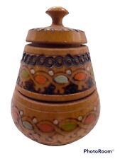 Trinket Salt Box Antique Wood Carved Spice Salt Jar Lid Handmade picture