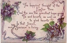 Vintage Easter Postcard 1910 Posted Religious Saying, Purple flowers L. F. Pease picture