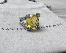 David Yurman 925 Silver Cushion On Point 15mm Lemon Citrine Diamond Ring Sz 7.5 picture