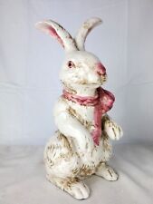 Ceramic or Plaster White Albino Rabbit 16” Tall Pink Ribbon picture