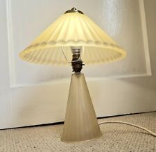 1980's Vintage Pressed Frosted Glass Art Deco Style Ribbed Fan Shade Cone Table  picture