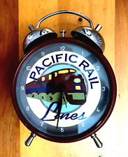 Pacific Rail Lines Alarm Clock Twin Bell Metal Retro Train TESTED Works Great  picture