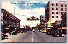 Salinas California~Main Street Looking North~Vintage Linen Postcard picture