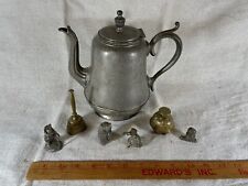Antique Pewter Coffee Pot With 7 Metal Decor Items Vintage picture