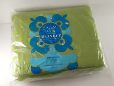 Vintage 1970s SALEM Poly Acrylic Satin-Edge GREEN BLANKET Twin/Full 72 x 90 New picture