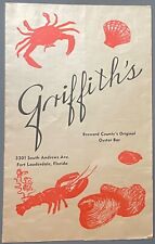 1950s Ft. Lauderdale Florida Griffith's Restaurant Menu picture