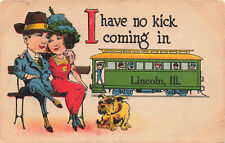COMIC POSTCARD LINCOLN IL FOLKS WAIT FOR STREETCAR WITH DOG 1914 102223 S picture