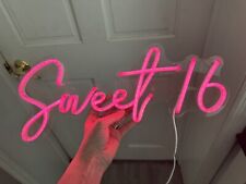 SYLHOME Pink Sweet 16 LED Neon Light Sign 17