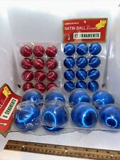 32 Vintage Unbreakable Satin Christmas Ornaments USA S.S. Kresge Blue & Red picture