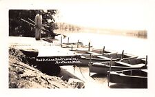Brethren Michigan~Man w/Oars on Dock by Rowboats~Red Bridge Landing~RPPC c1928 picture