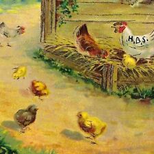 Vintage 1915 Easter Postcard Germany Saxony Golden Foil Chicks Chickens Farm picture