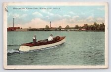 1920s~Motor Boat~Winona Lake Indiana IN~Skyline~Vintage VTG Postcard picture