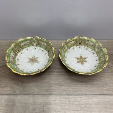 (2) Nippon handpainted “mable leaf stamp” bowls 1891s To early 1900’s Green/gold picture