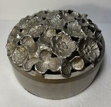 Solid 2-piece Pewter Container with Lid Cover Decor 3D Flowers Dogwood Blooms picture