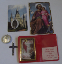 Religious lot King Louis pocket prayer card folder Lourdes relic medal crucifix picture