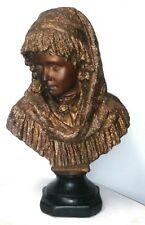 Antique Sculpture statue Lady bust head woman Bronzed Plaster Large 20