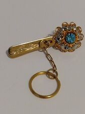 Ornate Gold Tone Clip Blue Stone Accent Key Finder Keyring Charm picture