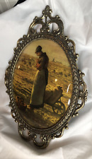 VTG Ornate Metal Brass Picture Frame Convex Bubble Glass Farmer The Angelus 17