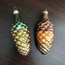 Vintage Dept 56 Mercury Glass Pine Cone Christmas Ornaments Set of 2 picture