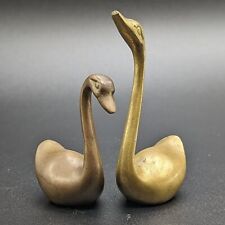 Vintage Mid-Century Pair of Miniature Brass Swan Figurines paperweights 1970s picture