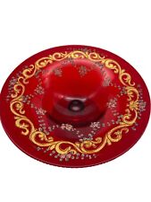 Moser Salviati Venetian Murano Ruby Red Hand Painted pedestal Compote  bowl Read picture