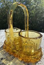 Vintage Yellow Amber Art Glass Creamer Sugar Caddy Set MCM Gorgeous picture