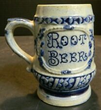 Antique Salt Glaze Blue on Gray Root Beer Stoneware Mug 4.5