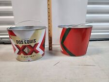 SET OF 2 Dos Equis  Brewery Mexican XX Metal Ice Bucket 1 Sided Man Cave picture
