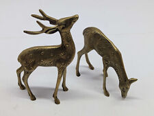 Vintage Solid Brass Deer Figurines Doe & Fawn Reindeer Mid-Century Christmas 7
