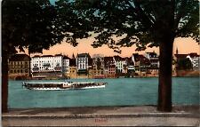 VINTAGE POSTCARD BOAT ON THE RHINE RIVER AT BASEL SWITZERLAND c. 1910 picture