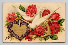 Postcard Floral Birthday Greeting w/ Dove Rose Anchor, Antique J8 picture